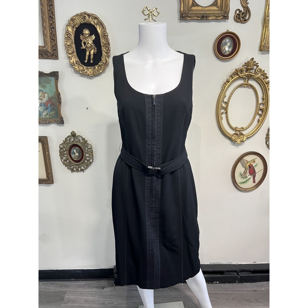 Akris Punto Black Wool Blend Belted Sleeveless Midi Dress Size 10